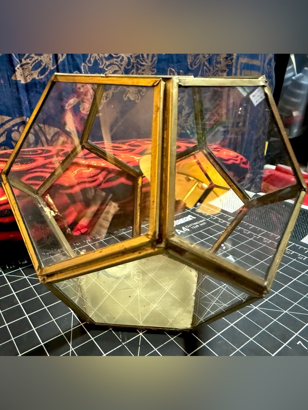 World Market Vintage Faceted Brass and Glass Terrarium